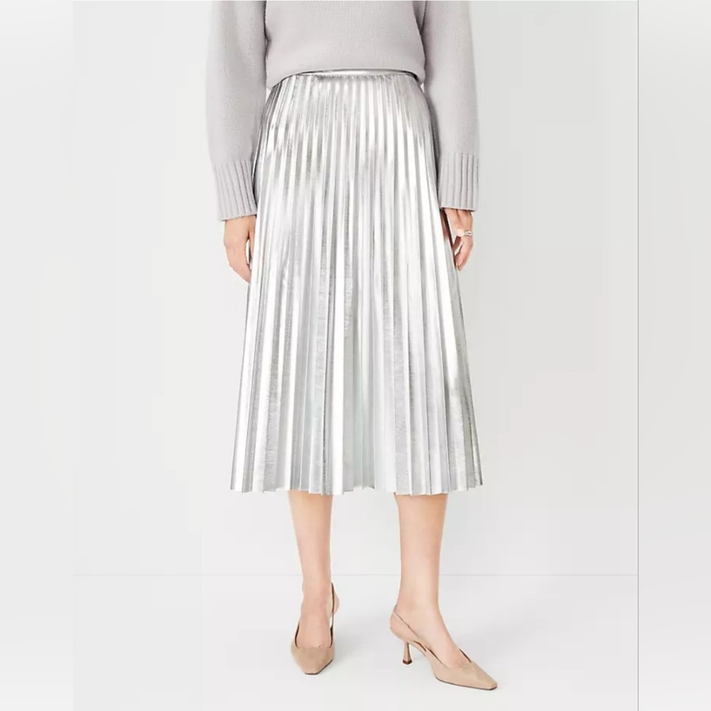 Ann Taylor Faux Leather Midi Pleated Skirt